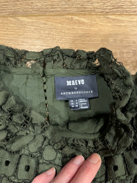 Anthropologie Olive Green Lace Ruffled Sleeve Blouse - Picture 3 of 3